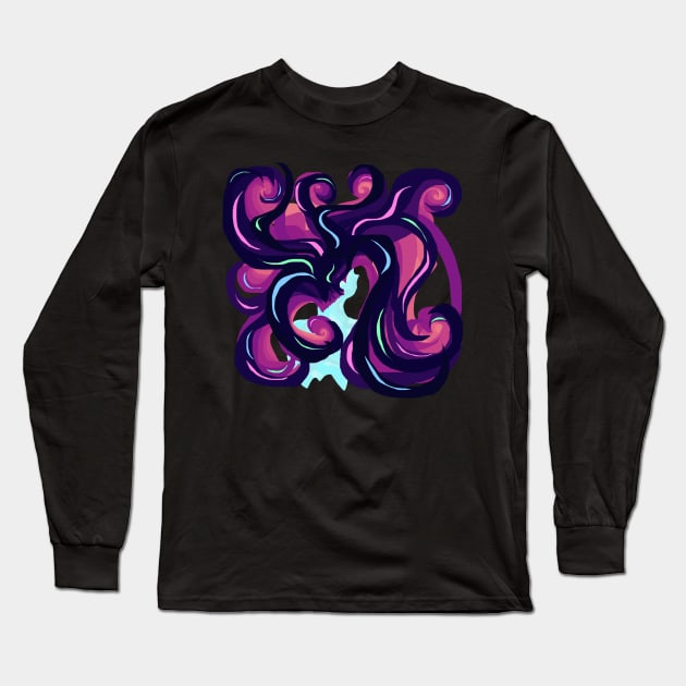 Person with flowy hair spirals Long Sleeve T-Shirt by Mushcan